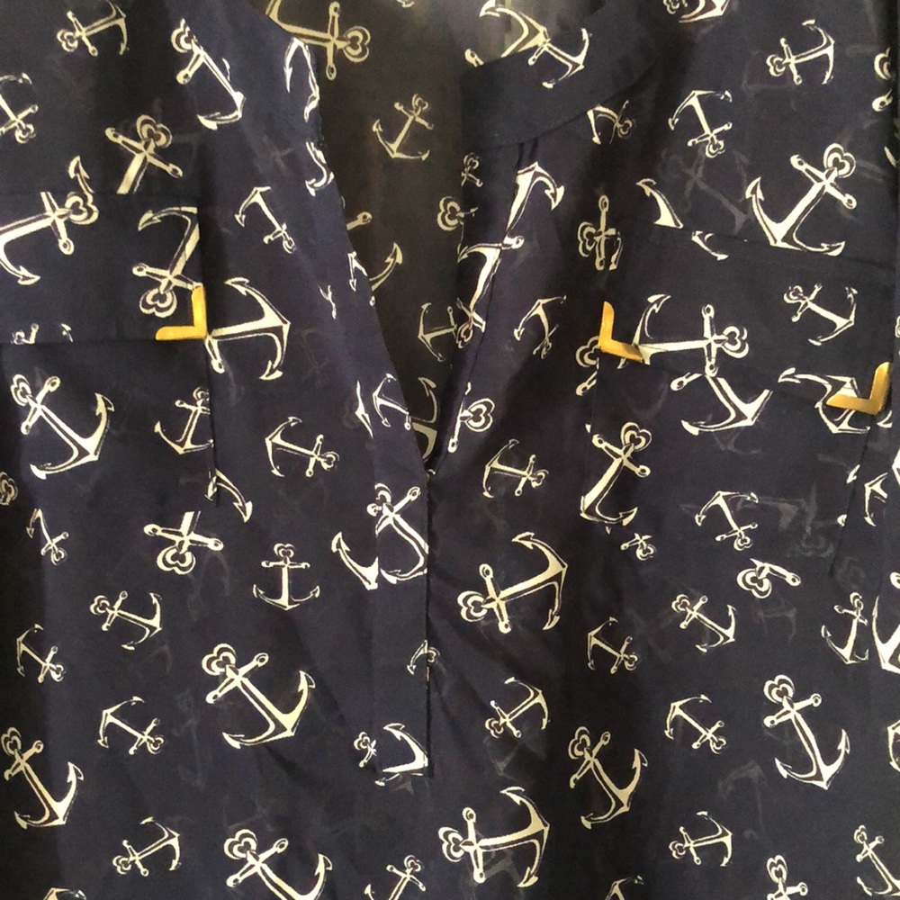 Woman’s spring blue & white peasant truth anchor blouse - Picture 5 of 11